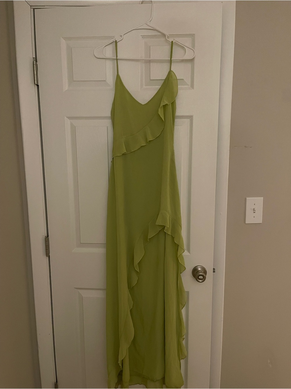 White Fox Boutique Lime Slip Midi Dress with Ruffle Detail